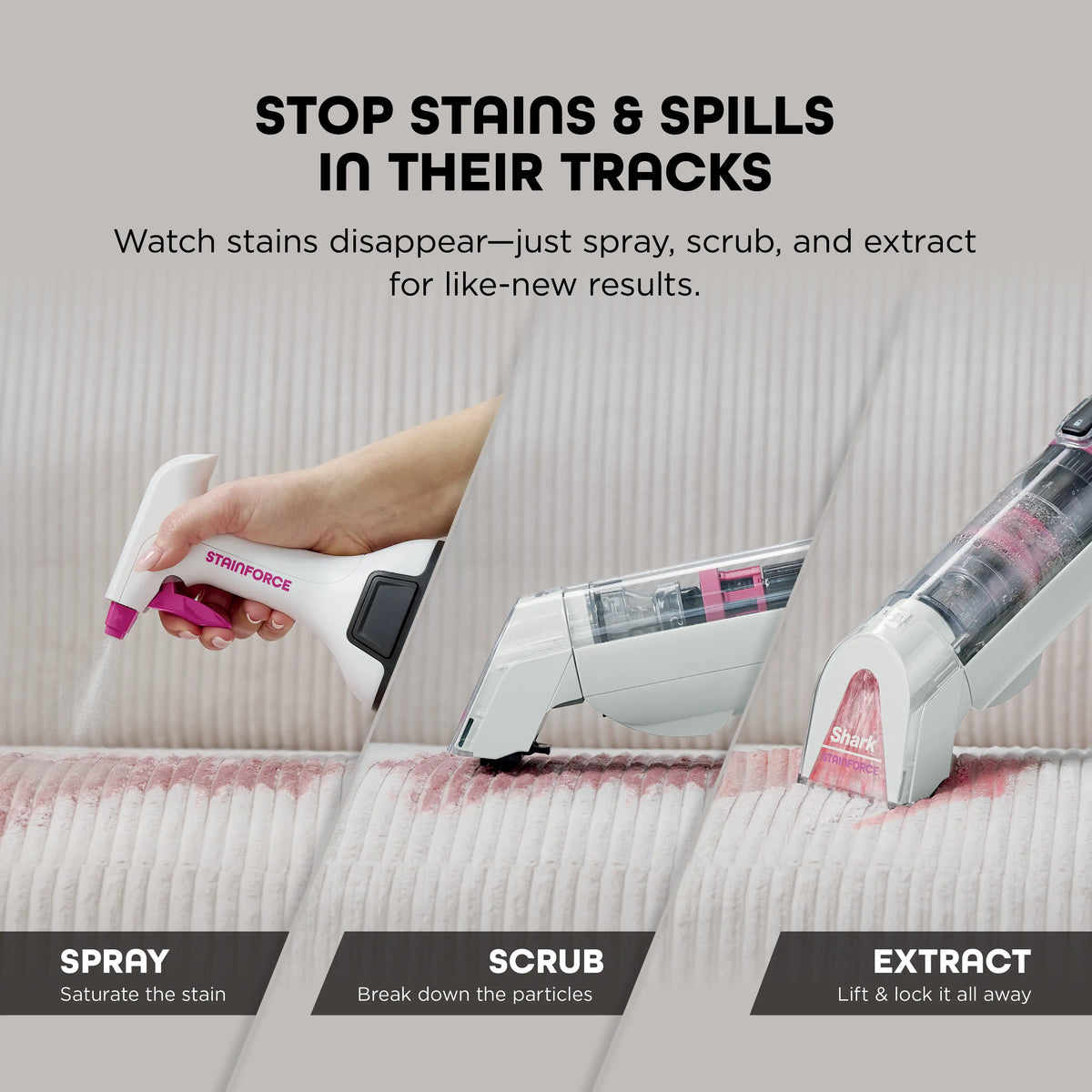Shark StainForce Cordless Portable Stain Cleaner, bagless with self cleaning - HX100
