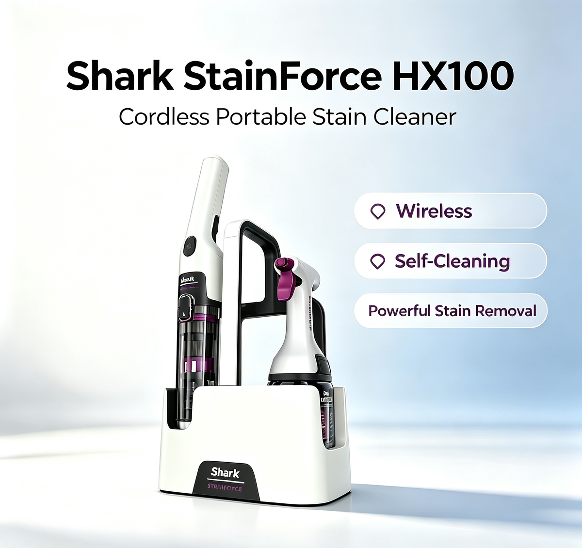 Shark StainForce Cordless Portable Stain Cleaner, bagless with self cleaning - HX100