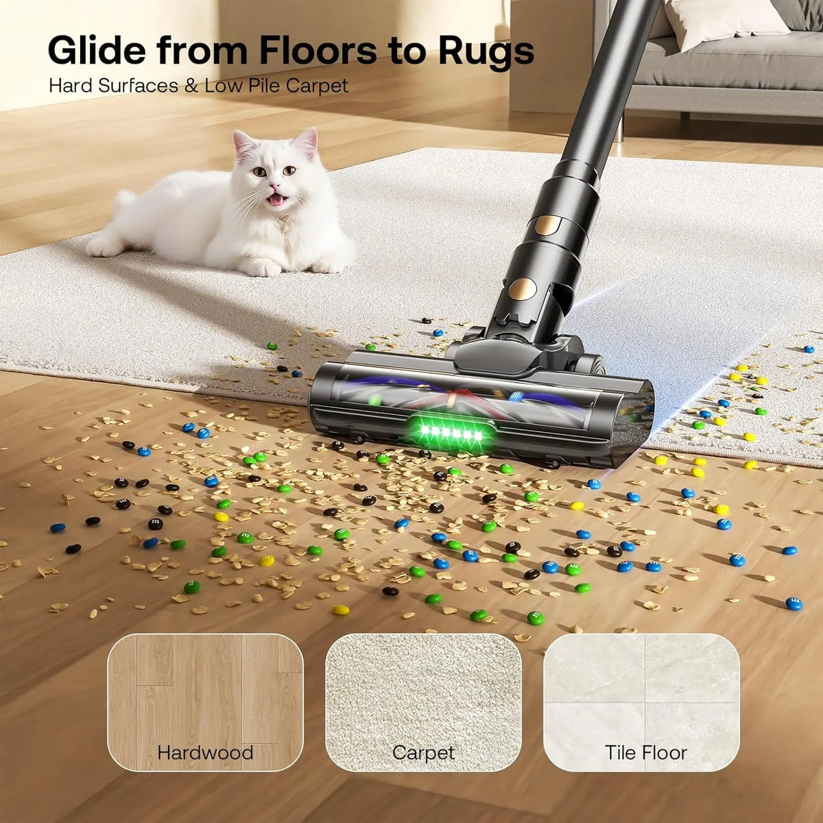 2026 New Arrival | Trucozie T550 Cordless Vacuum, 40kPa Suction, 50 Mins Runtime, 8-in-1 Lightweight Stick Vacuum for Pet Hair, Floors & Car